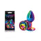 Rear Assets Multi Coloured Metal Butt Plug With Rainbow Gem Base