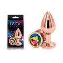 Rear Assets Rose Gold Metal Butt Plug With Rainbow Gem Base