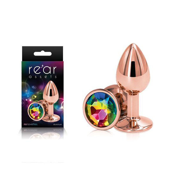 Rear Assets Rose Gold Metal Butt Plug With Rainbow Gem Base