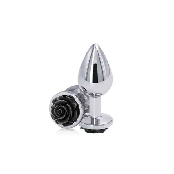 Rear Assets Rose Metal Butt Plug with Black Rose Base
