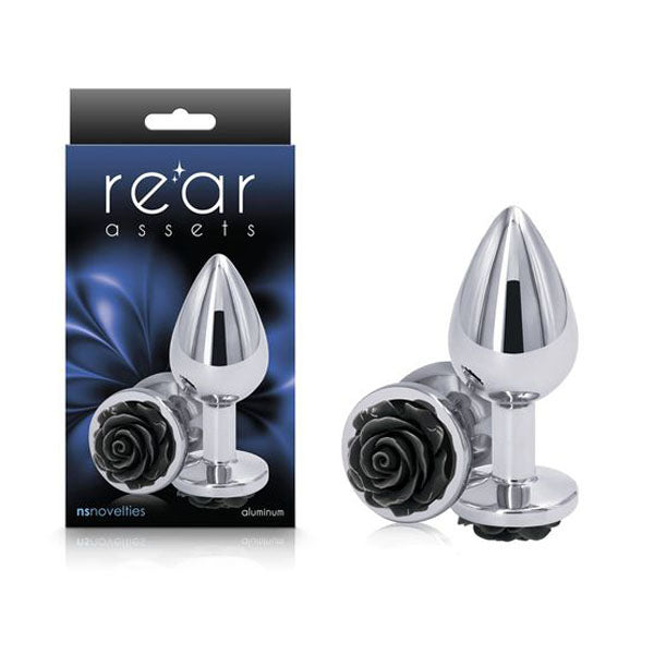 Rear Assets Rose Metal Butt Plug with Black Rose Base