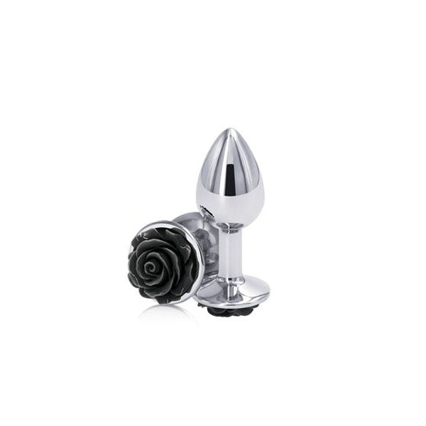 Rear Assets Rose Metal Butt Plug with Black Rose Base