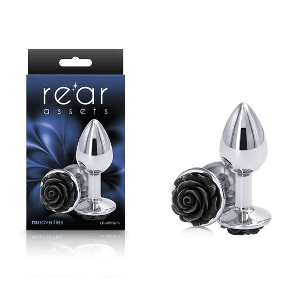 Rear Assets Rose Metal Butt Plug with Black Rose Base