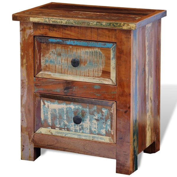 Reclaimed Solid Wood Bedside Cabinet with 2 Drawers