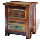 Reclaimed Solid Wood Bedside Cabinet with 2 Drawers