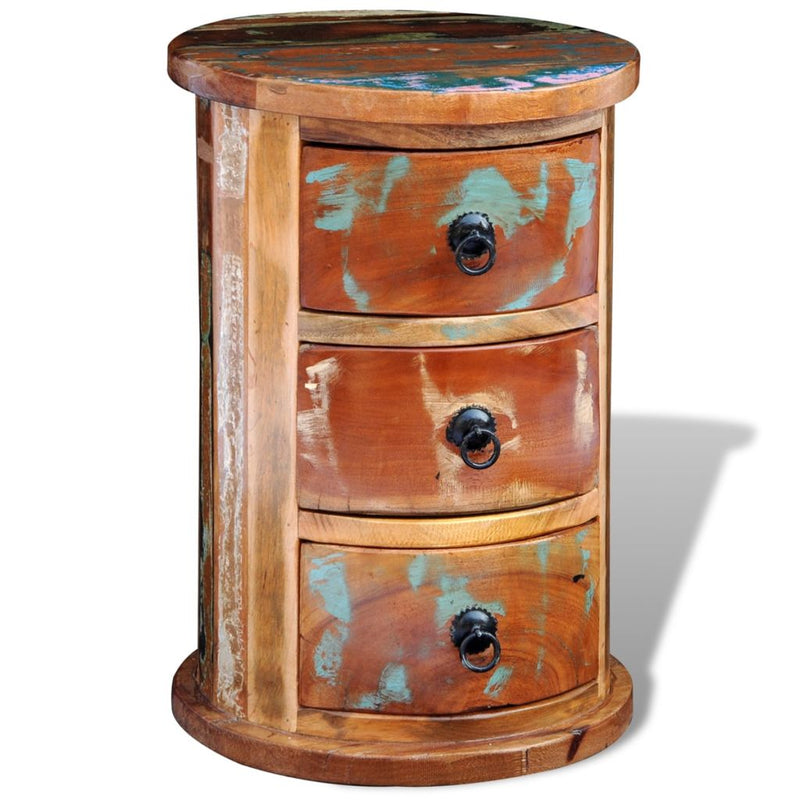 Reclaimed Solid Wood Round Cabinet With 3 Drawers
