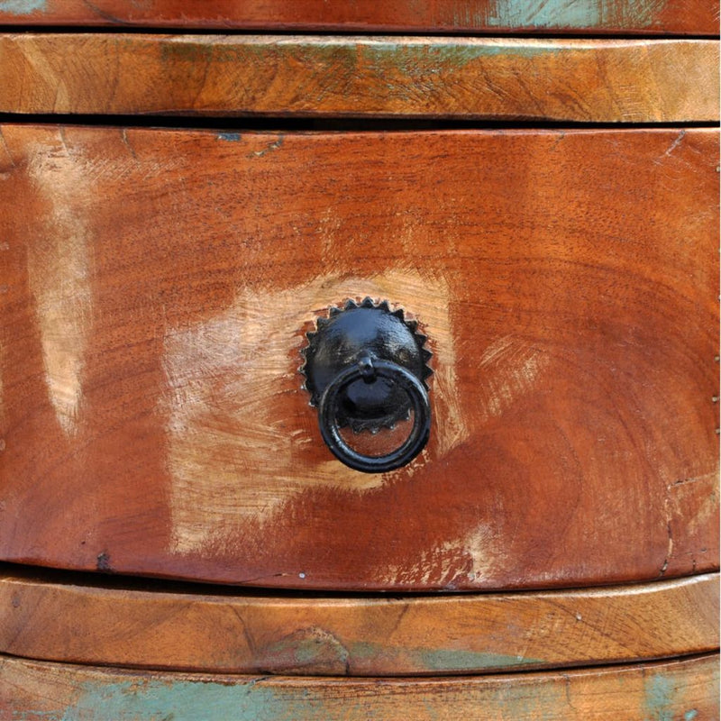 Reclaimed Solid Wood Round Cabinet With 3 Drawers