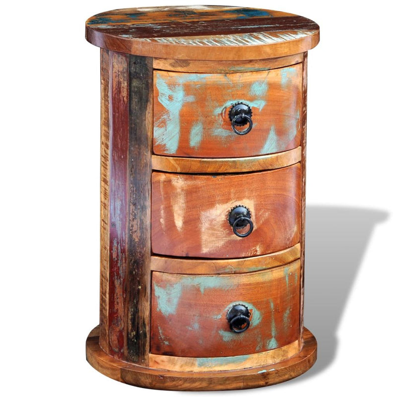 Reclaimed Solid Wood Round Cabinet With 3 Drawers