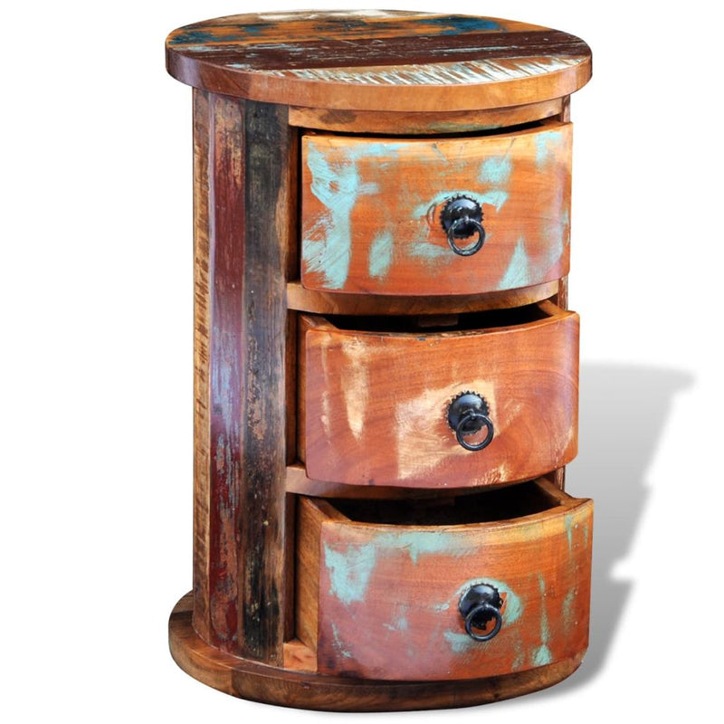 Reclaimed Solid Wood Round Cabinet With 3 Drawers