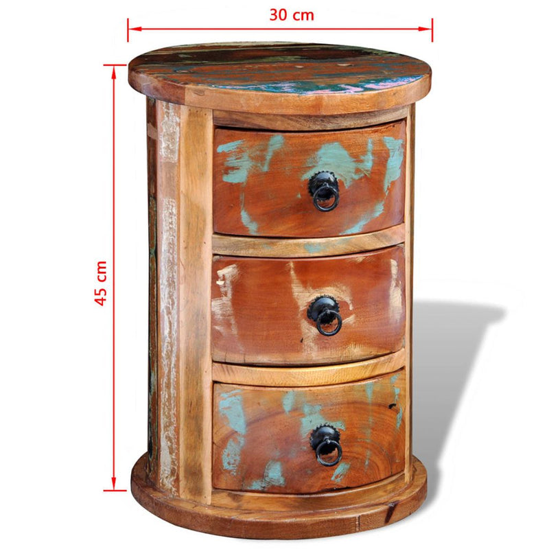 Reclaimed Solid Wood Round Cabinet With 3 Drawers