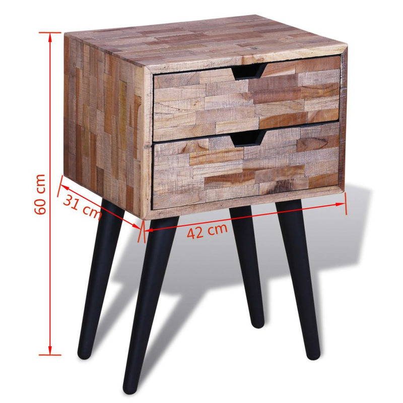 Reclaimed Teak Bedside Cabinet With 2 Drawers