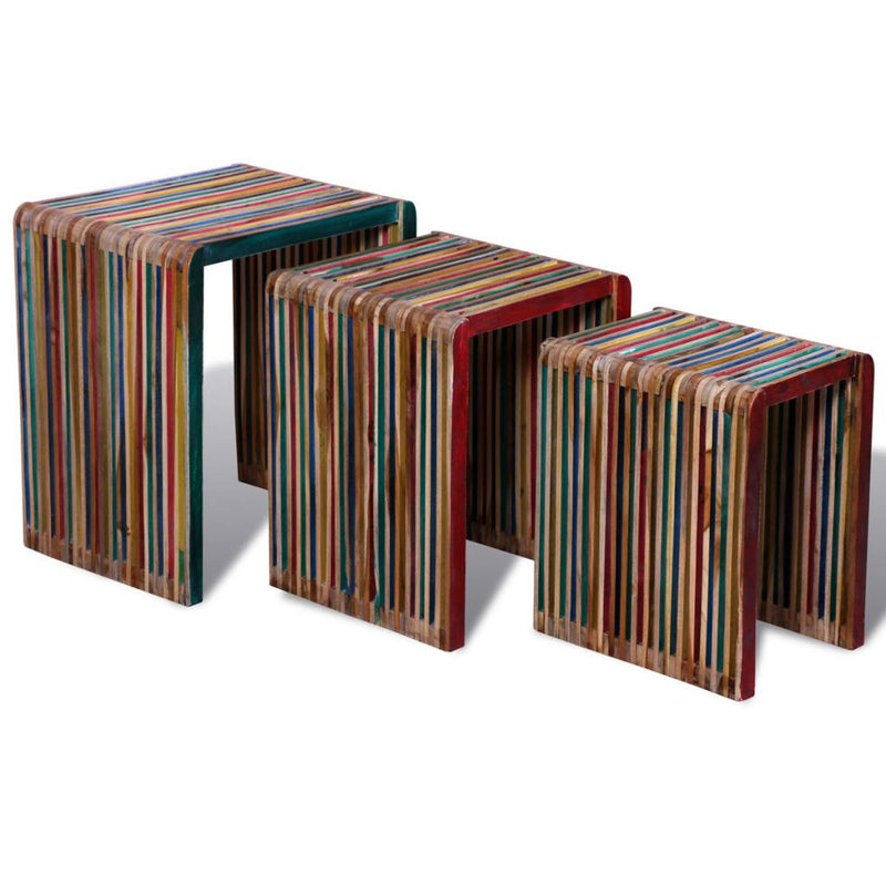 Reclaimed Teak Wood Colourful Nesting Tables (Set of 3)