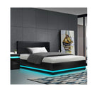Rgb Led Bed Frame King Single Size Gas Lift Base Storage Leather Lumi
