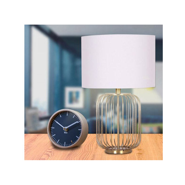 Rose Gold Table Lamp With Linen Drum Shade