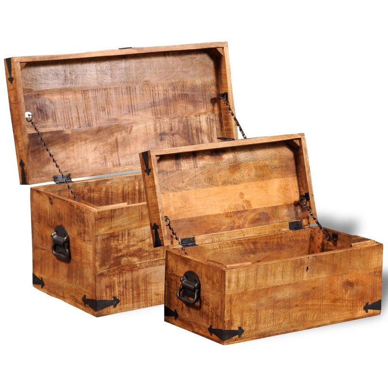 Rough Mango Wood Storage Chest (Set Of 2)