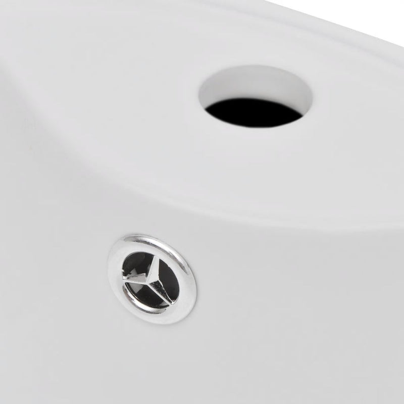Round Ceramic Stand Bathroom Sink Basin / Overflow Hole - White
