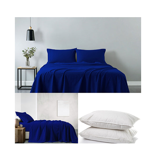Royal Comfort Vintage Sheet Set Down Pillows Set Double Royal Blue