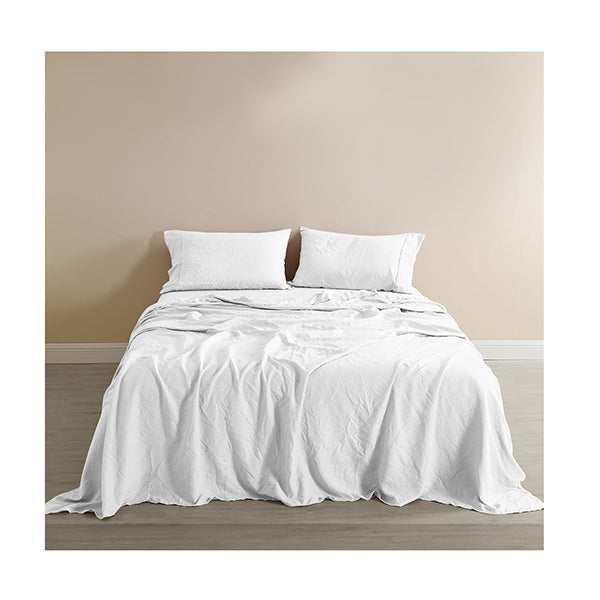Royal Comfort Flax Linen Blend Sheet Set Bedding Luxury Queen White