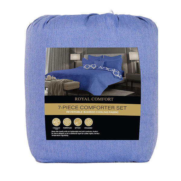 Bamboo Cooling Reversible 7 Piece Comforter Set Queen Royal Blue