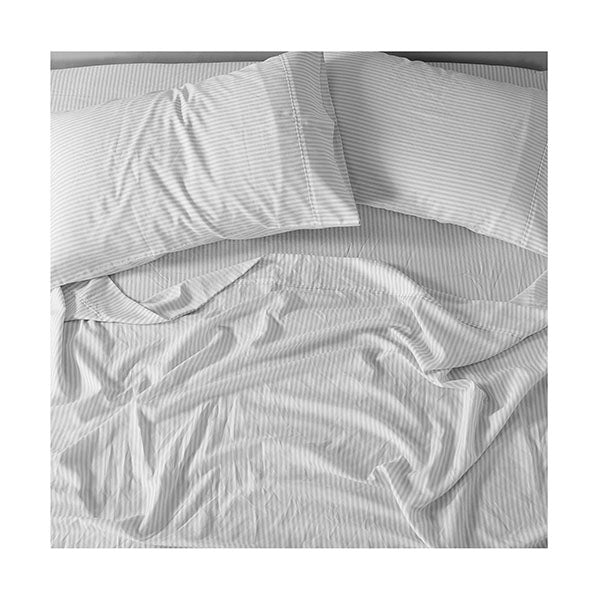 Striped Flax Linen Blend Quilt Cover Set Bedding Queen Grey