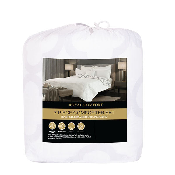 Bamboo Cooling Reversible 7 Piece Comforter Set Queen White