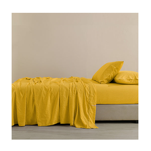Royal Comfort Flax Linen Blend Sheet Set Bedding Queen Mustard Gold