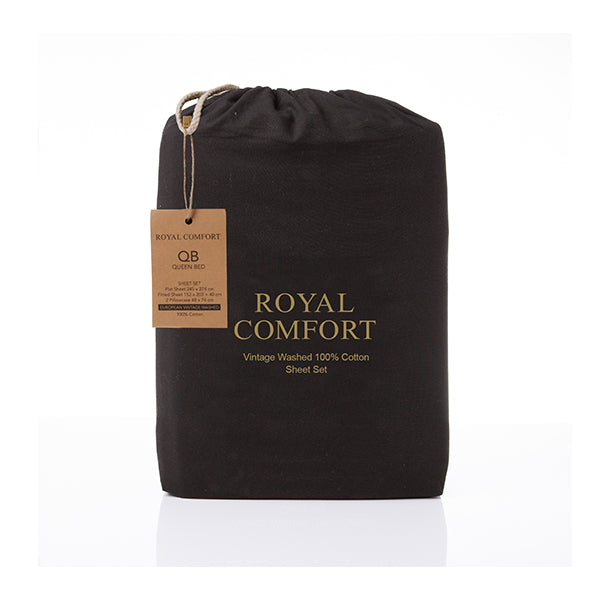 Royal Comfort Vintage Cotton Sheet Set Fitted Flat Sheet Pillowcases King