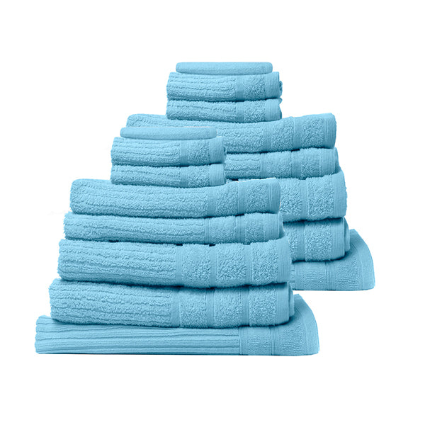 Royal Comfort 16 Piece Egyptian Cotton Eden Towel Set Aqua
