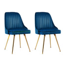 Set of 2 Blue Velvet Dining Chairs With Metal Legs