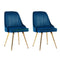 Set of 2 Blue Velvet Dining Chairs With Metal Legs