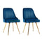 Set of 2 Blue Velvet Dining Chairs With Metal Legs