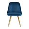 Set of 2 Blue Velvet Dining Chairs With Metal Legs