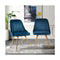 Set of 2 Blue Velvet Dining Chairs With Metal Legs