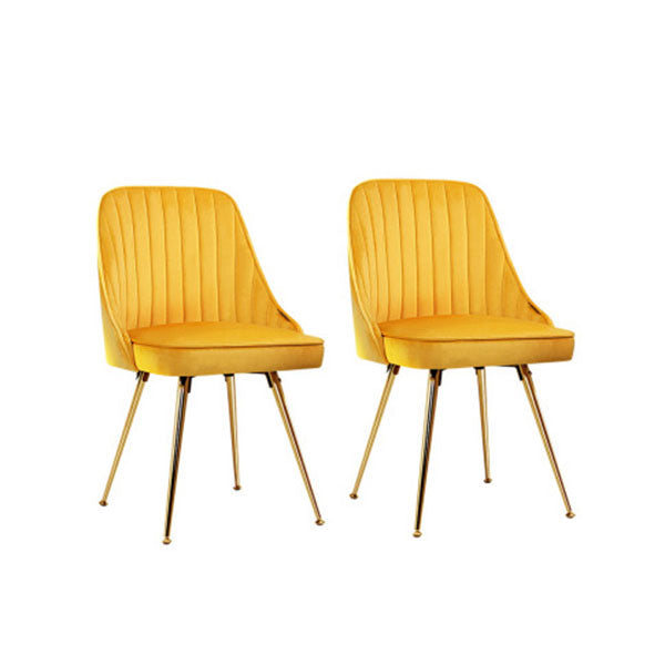 Set of 2 Yellow Velvet Dining Chairs With Metal Legs