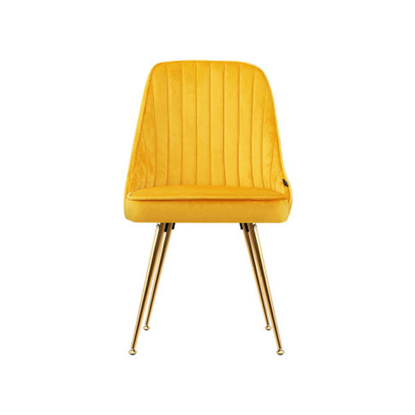 Set of 2 Yellow Velvet Dining Chairs With Metal Legs