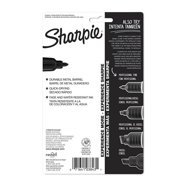 Sharpie Metal Permanent Marker Bullet Black Pack Of 4