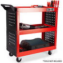 3-Tier Steel Tool Trolley Cart for Workshop, Mechanic, with Pegboard, Screwdriver Bay, Red