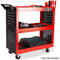 3-Tier Steel Tool Trolley Cart for Workshop, Mechanic, with Pegboard, Screwdriver Bay, Red