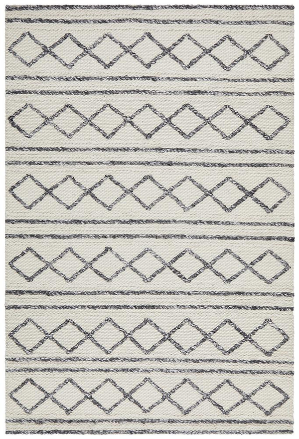 Studio Milly Textured Woollen White Grey Rug
