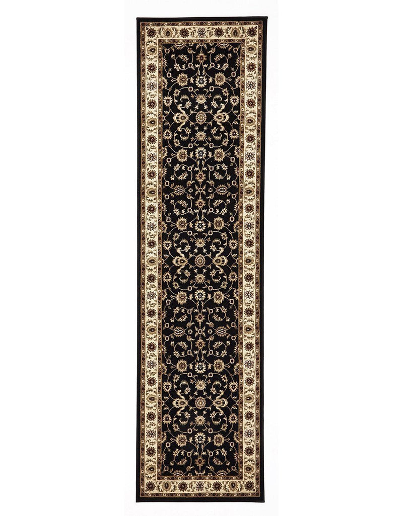 Sydney Collection Classic Rug Black With Ivory Border