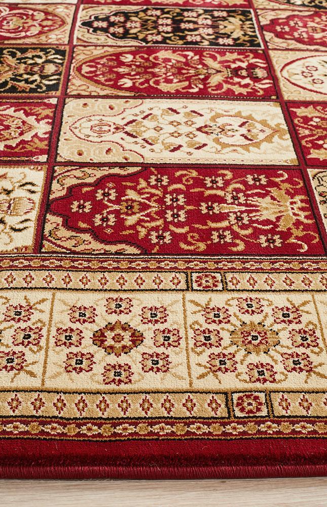 Sydney Collection Traditional Panel Pattern Rug Burgundy