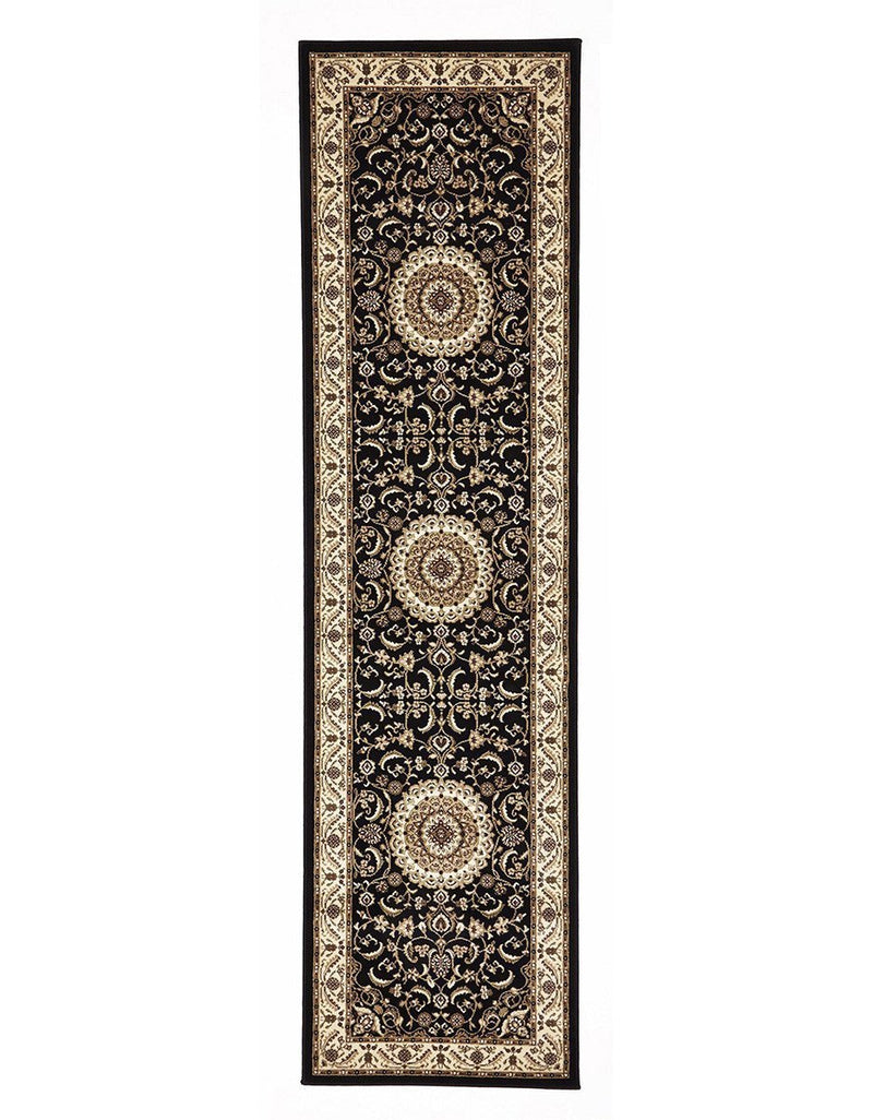 Sydney Collection Medallion Rug Black With Ivory Border