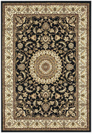 Sydney Collection Medallion Rug Black With Ivory Border