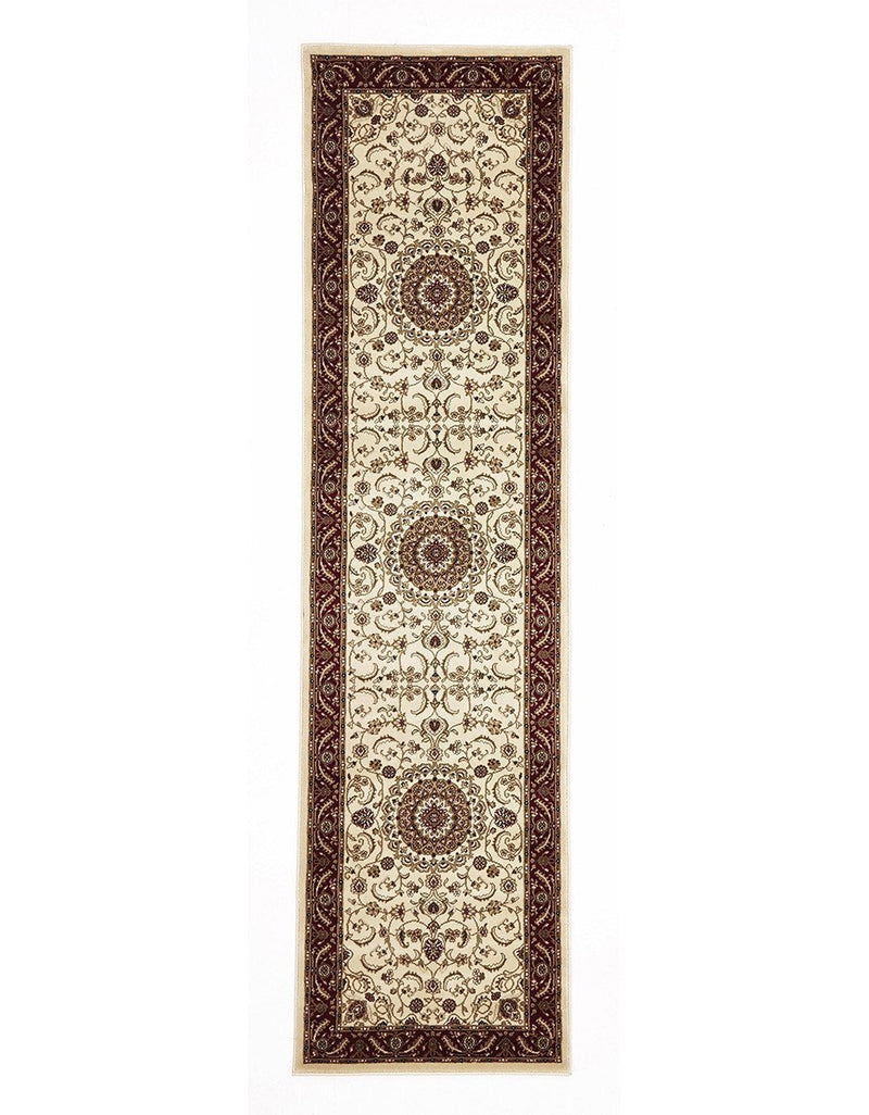 Sydney Collection Medallion Rug Ivory With Red Border