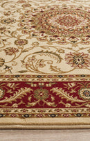 Sydney Collection Medallion Rug Ivory With Red Border