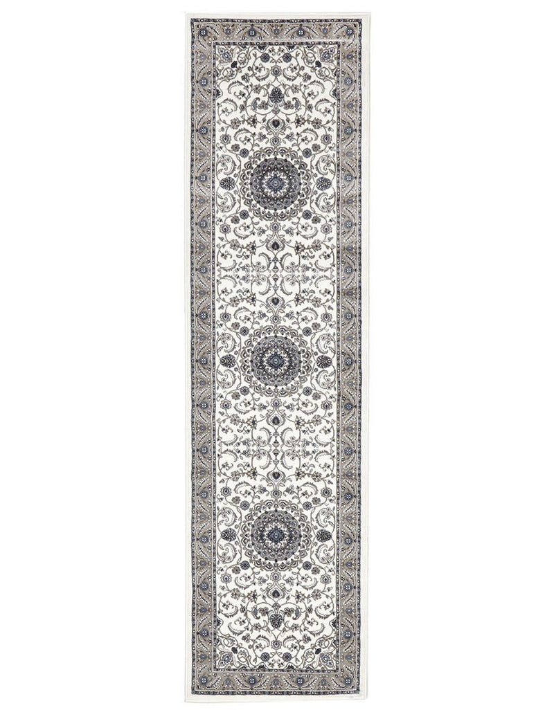 Sydney Collection Medallion Rug White With Beige Border