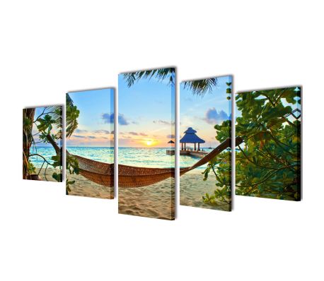 Sand Beach With Hammock Canvas Wall Print Set 200 x 100 Cm