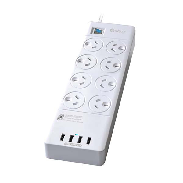 Sansai 8 Way Power Board With Usb White