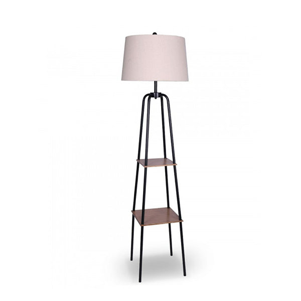 Metal Etagere Floor Lamp Shade With Shelf In Wood Grain Finish