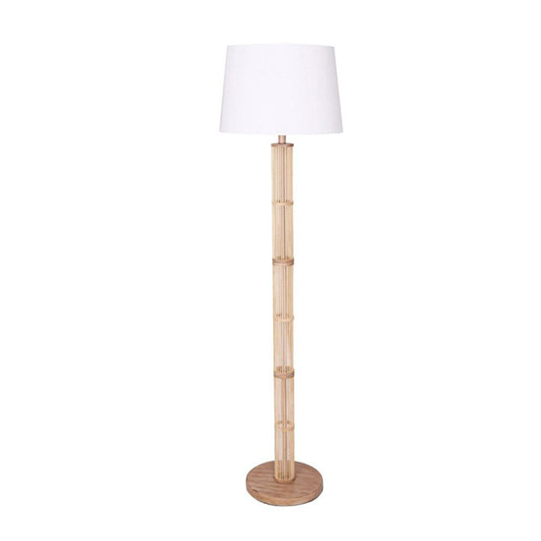 Rattan Floor Lamp With Off White Linen Shade